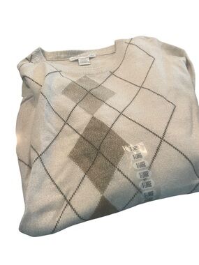 Geoffrey Beane Men's Cream Argyle Crewneck Sweater - Size X-Large